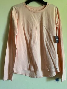Eddie Bauer girls long sleeve crew neck trail shirt pleated back pale peach sz L